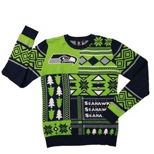 Seattle Seahawks Christmas Sweater Men's Small NFL Team Apparel Football Warm